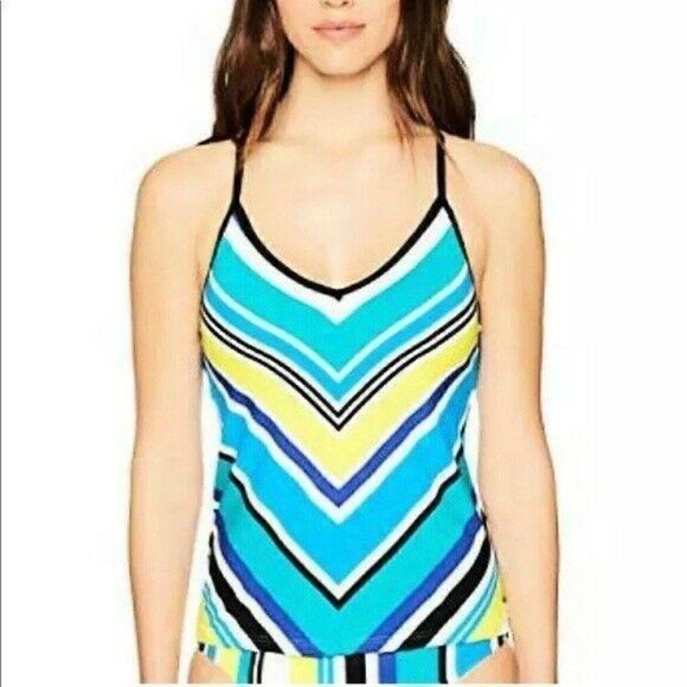 Nautica NEW V-Neck Cross-Back Tankini Swim Top M‎
